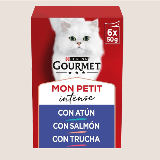 Purina Gourmet Mon Petit con Atún, Salmón y Trucha 6 x 50 gr