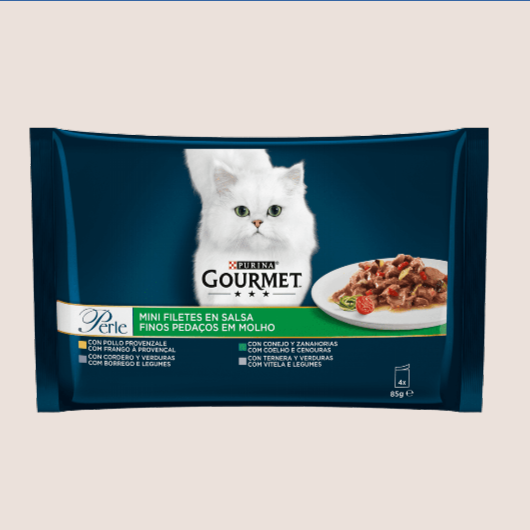 Purina Gourmet Perle Finas Láminas con Verduras 4 x 85 gr